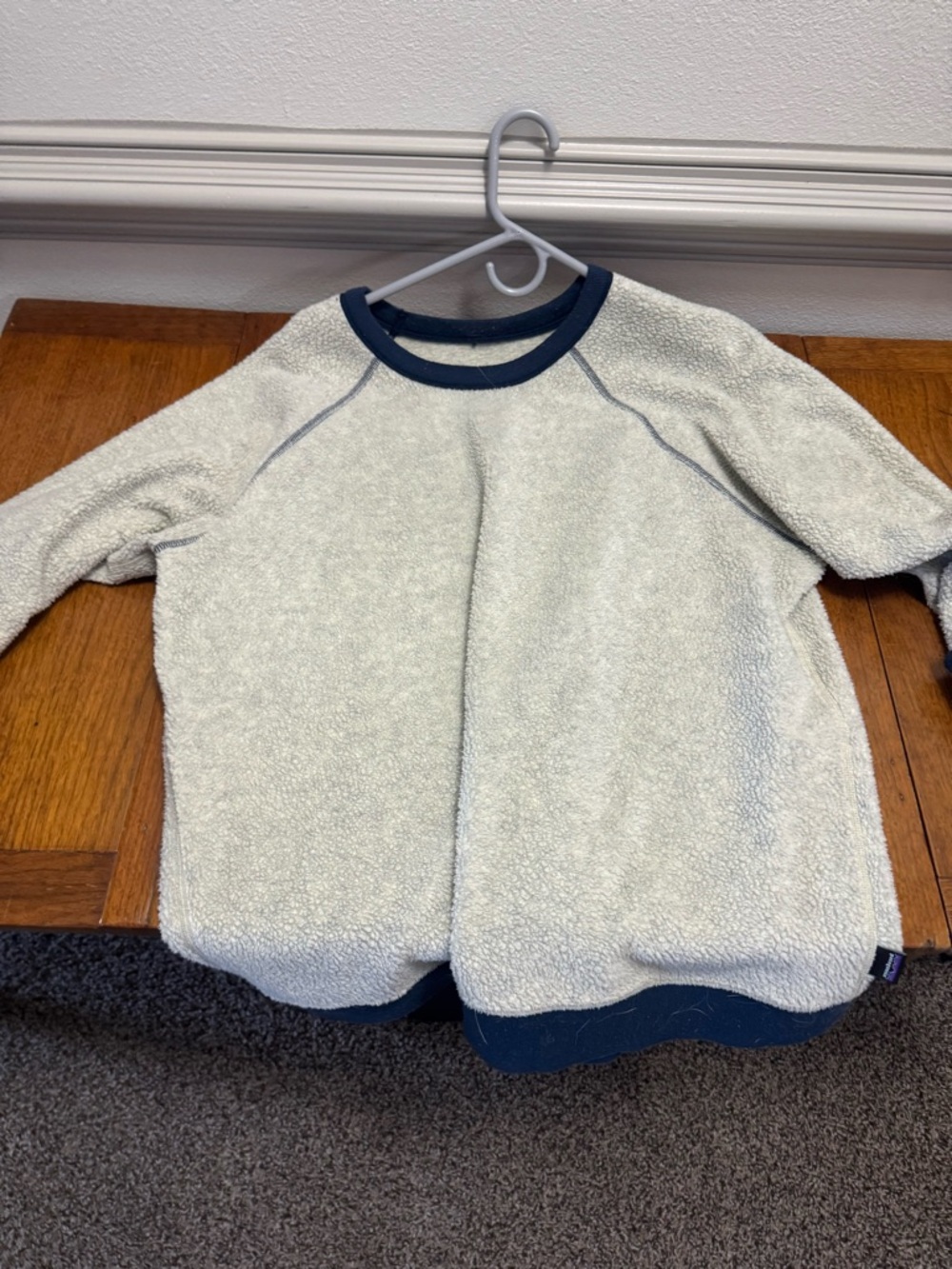 Patagonia Cream Sherpa Crewneck with Navy Trim